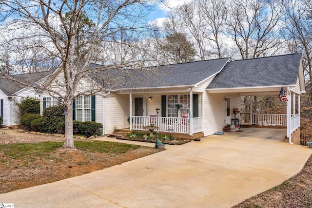 single story home with a carport and a porch