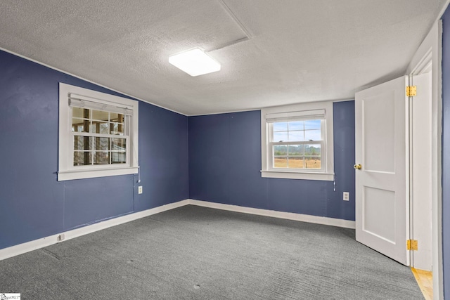 carpeted spare room featuring lofted ceiling and a textured ceiling