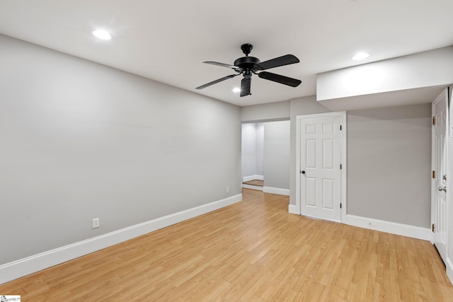 interior space featuring ceiling fan and light hardwood / wood-style flooring