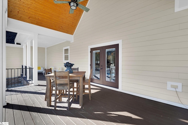 wooden terrace with ceiling fan