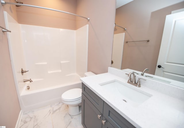 full bathroom featuring vanity, shower / tub combination, and toilet