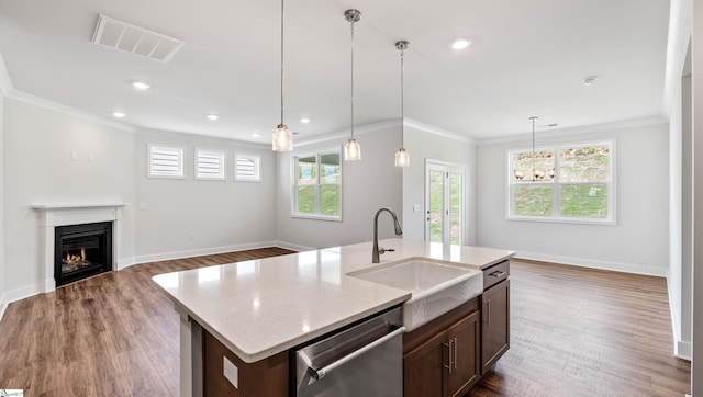 312 Fiery Rd Lot 0170, Mauldin, SC 29607 - kitchen with stainless steel dishwasher, a sink, ornamental molding, wood finished floors, and baseboards