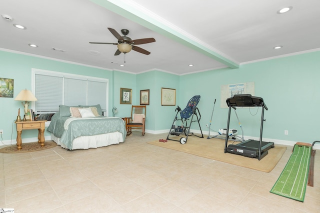 bedroom featuring crown molding and ceiling fan