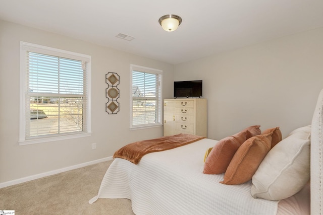 carpeted bedroom with multiple windows