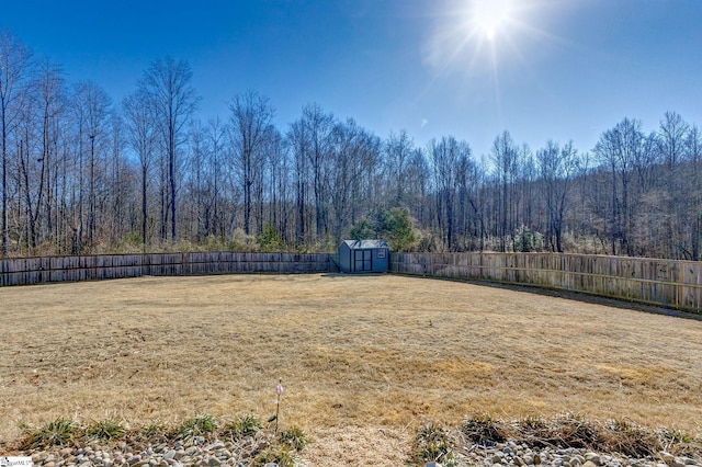 view of yard with a storage shed