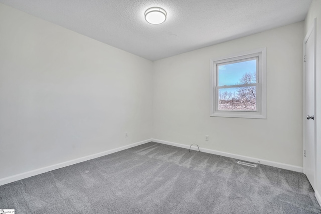 empty room with carpet and a textured ceiling