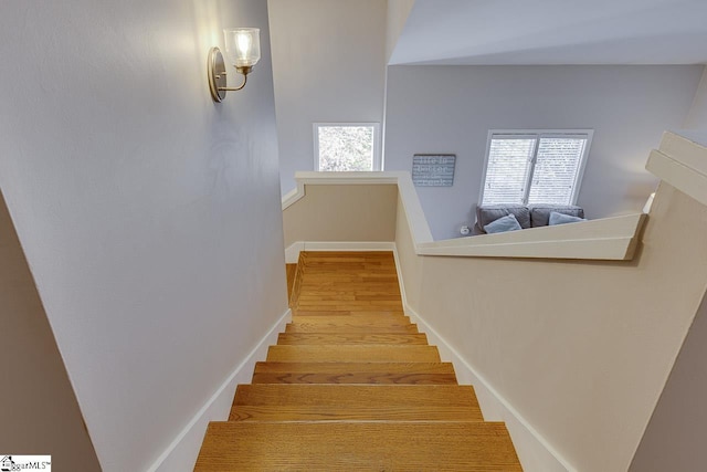 stairway with wood-type flooring