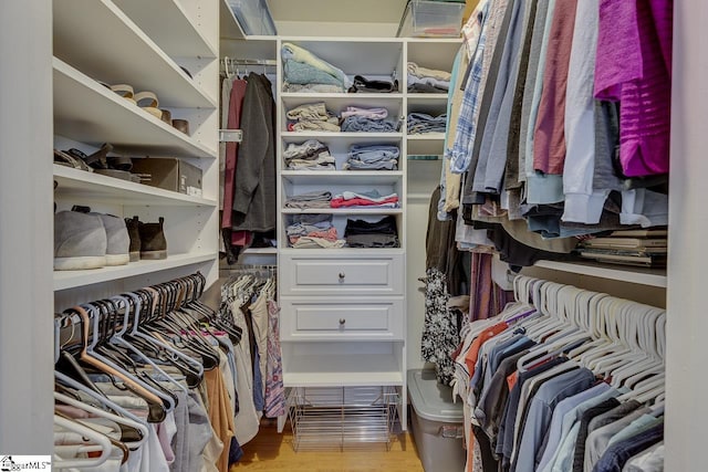 spacious closet with light hardwood / wood-style floors