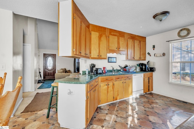 kitchen with dishwasher, sink, and a textured ceiling