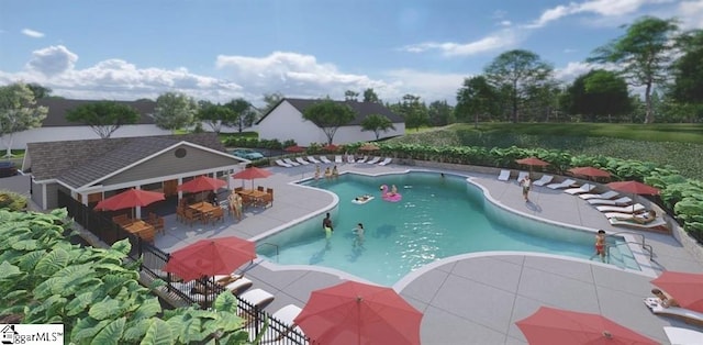 view of swimming pool with a patio area