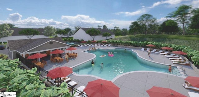 view of pool featuring a patio area