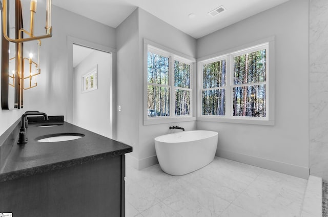 bathroom featuring vanity and a bathtub