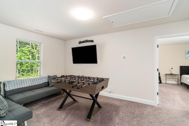 recreation room with carpet