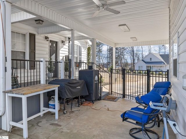 view of patio / terrace featuring a grill and ceiling fan