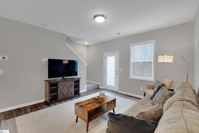 living room with wood-type flooring