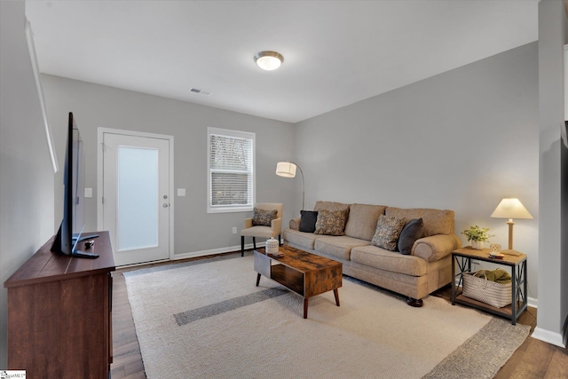 living room with hardwood / wood-style flooring