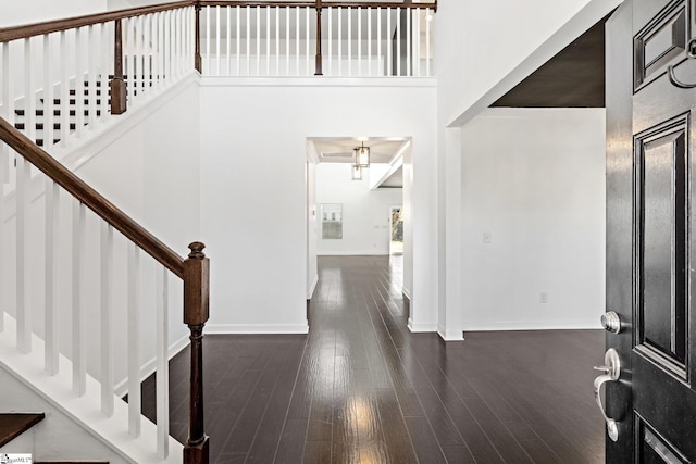 entrance foyer featuring a high ceiling and dark hardwood / wood-style floors