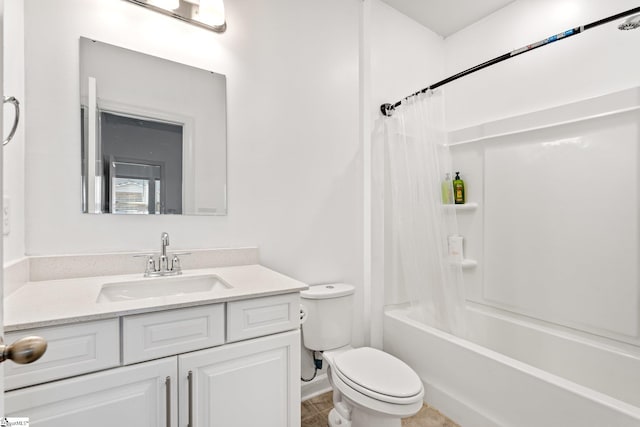 full bathroom featuring vanity, toilet, and shower / bathtub combination with curtain