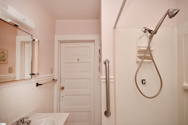 bathroom featuring sink and walk in shower