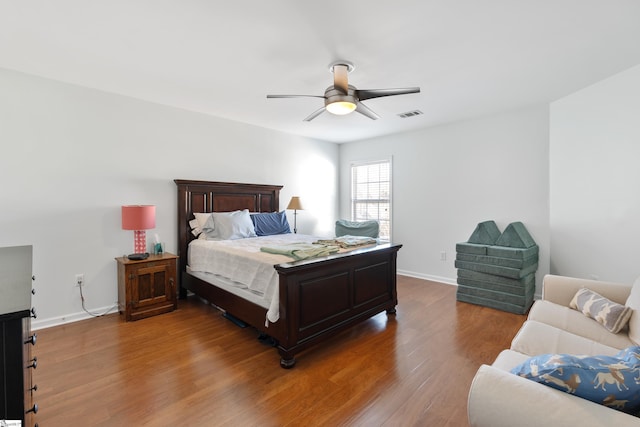 bedroom featuring ceiling fan and hardwood / wood-style floors