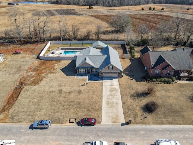 drone / aerial view with a rural view