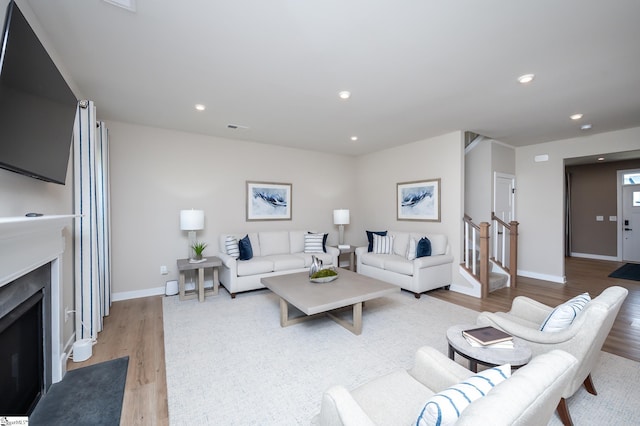 living room with light wood-type flooring