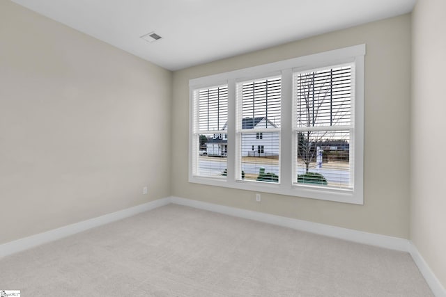 spare room featuring a wealth of natural light and light colored carpet