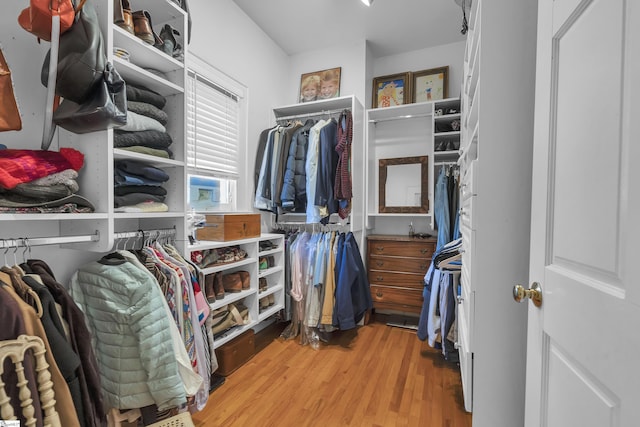 walk in closet featuring hardwood / wood-style floors