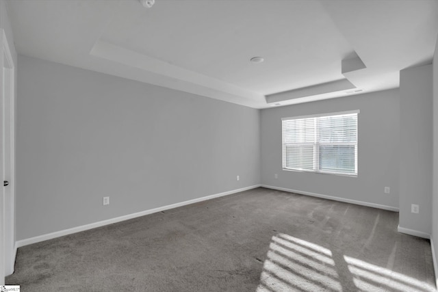 empty room with a tray ceiling and carpet floors