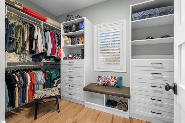 walk in closet featuring light hardwood / wood-style flooring