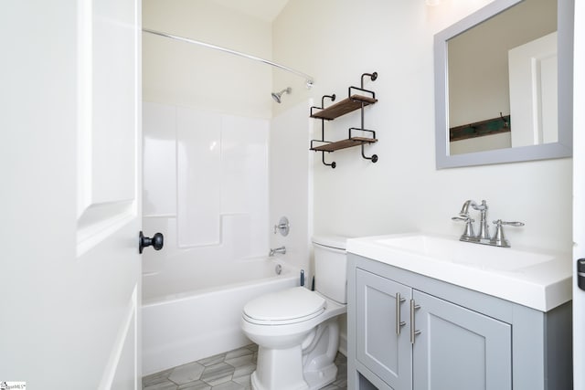 full bathroom with vanity, toilet, and bathing tub / shower combination