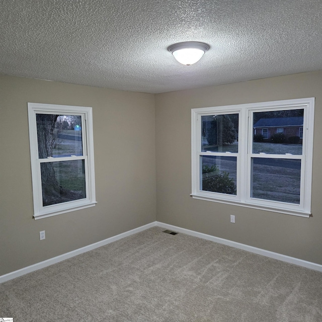 unfurnished room featuring carpet floors and a textured ceiling