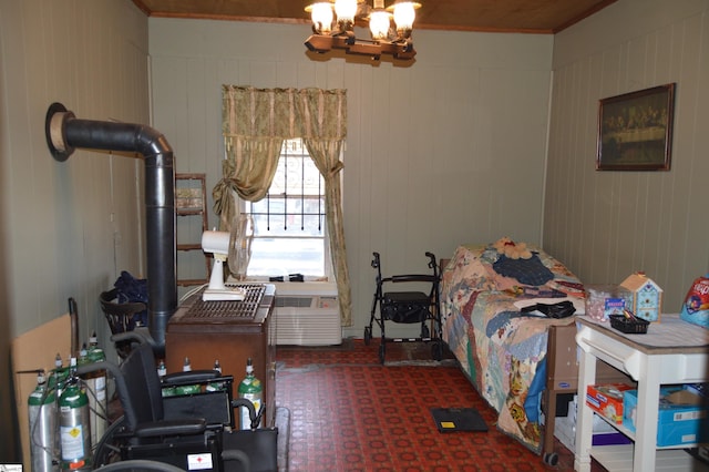 bedroom with an inviting chandelier