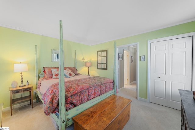 carpeted bedroom with a closet