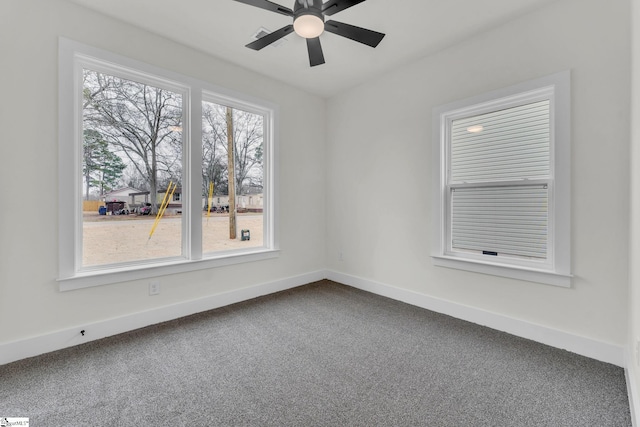 unfurnished room featuring carpet flooring and ceiling fan