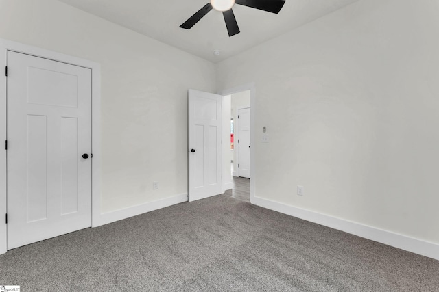 unfurnished bedroom with carpet and ceiling fan