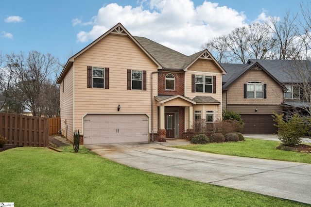 craftsman-style home featuring a garage and a front yard