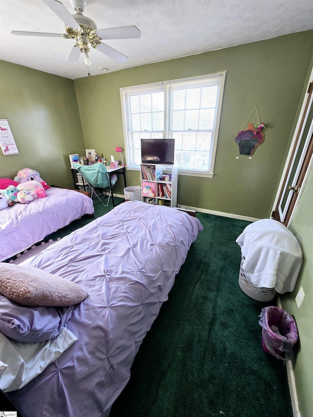 bedroom featuring carpet flooring and ceiling fan