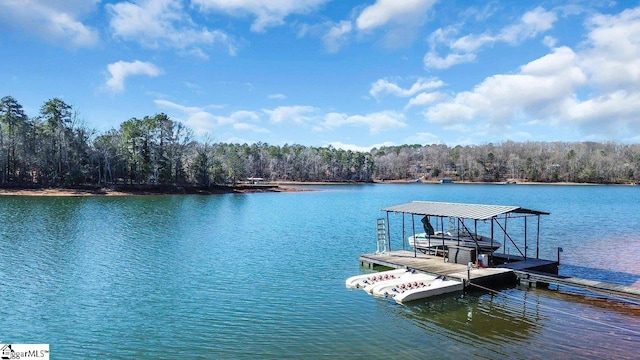 view of dock with a water view