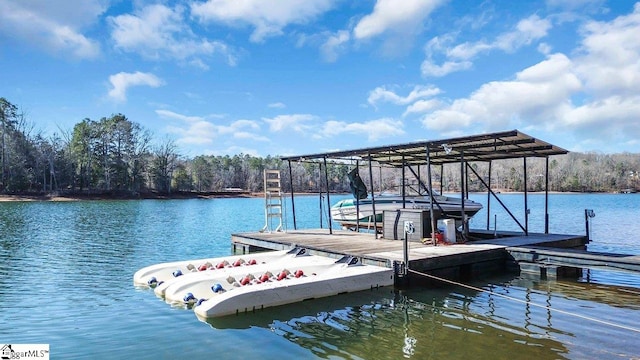 view of dock with a water view