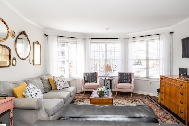 living room featuring ornamental molding