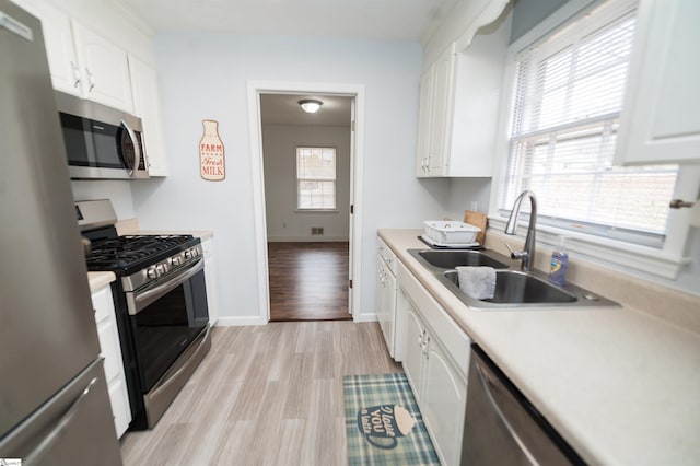 kitchen featuring white cabinetry, stainless steel appliances, light hardwood / wood-style floors, and sink