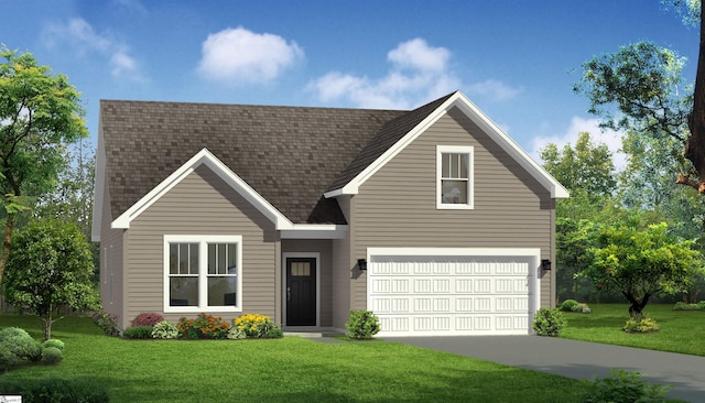 view of front of home with a garage and a front yard