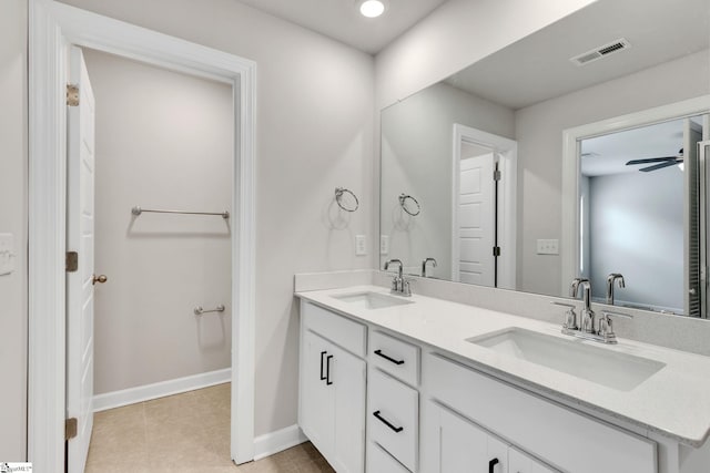 bathroom with vanity and ceiling fan