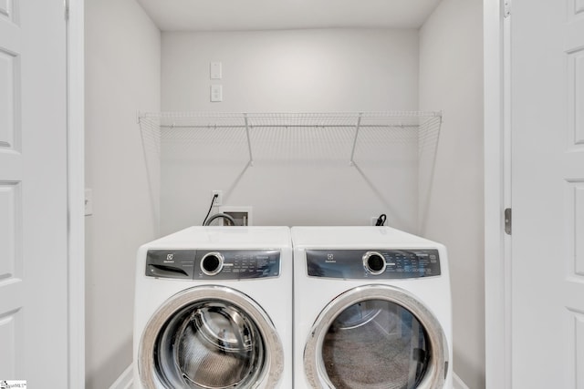 washroom with washing machine and clothes dryer