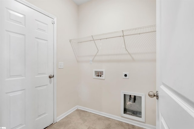 clothes washing area featuring electric dryer hookup and washer hookup