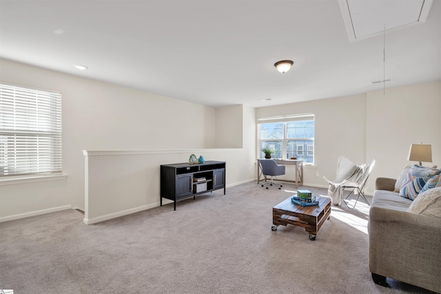 living room with light carpet