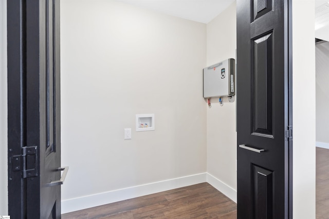 laundry area featuring hookup for a washing machine and dark hardwood / wood-style flooring