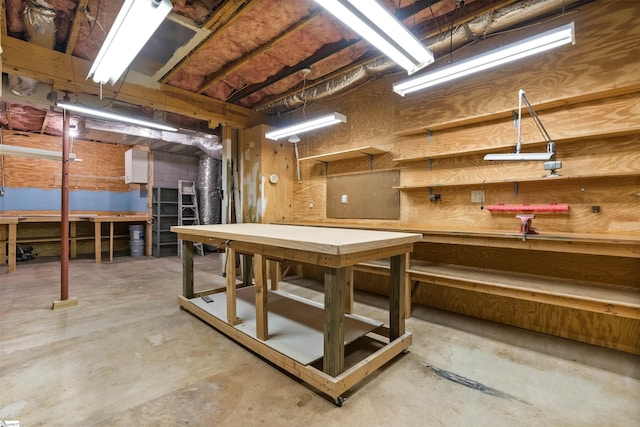 basement featuring a workshop area