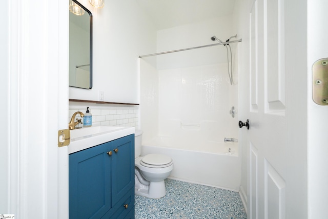 full bathroom with vanity, toilet, shower / washtub combination, and tile walls